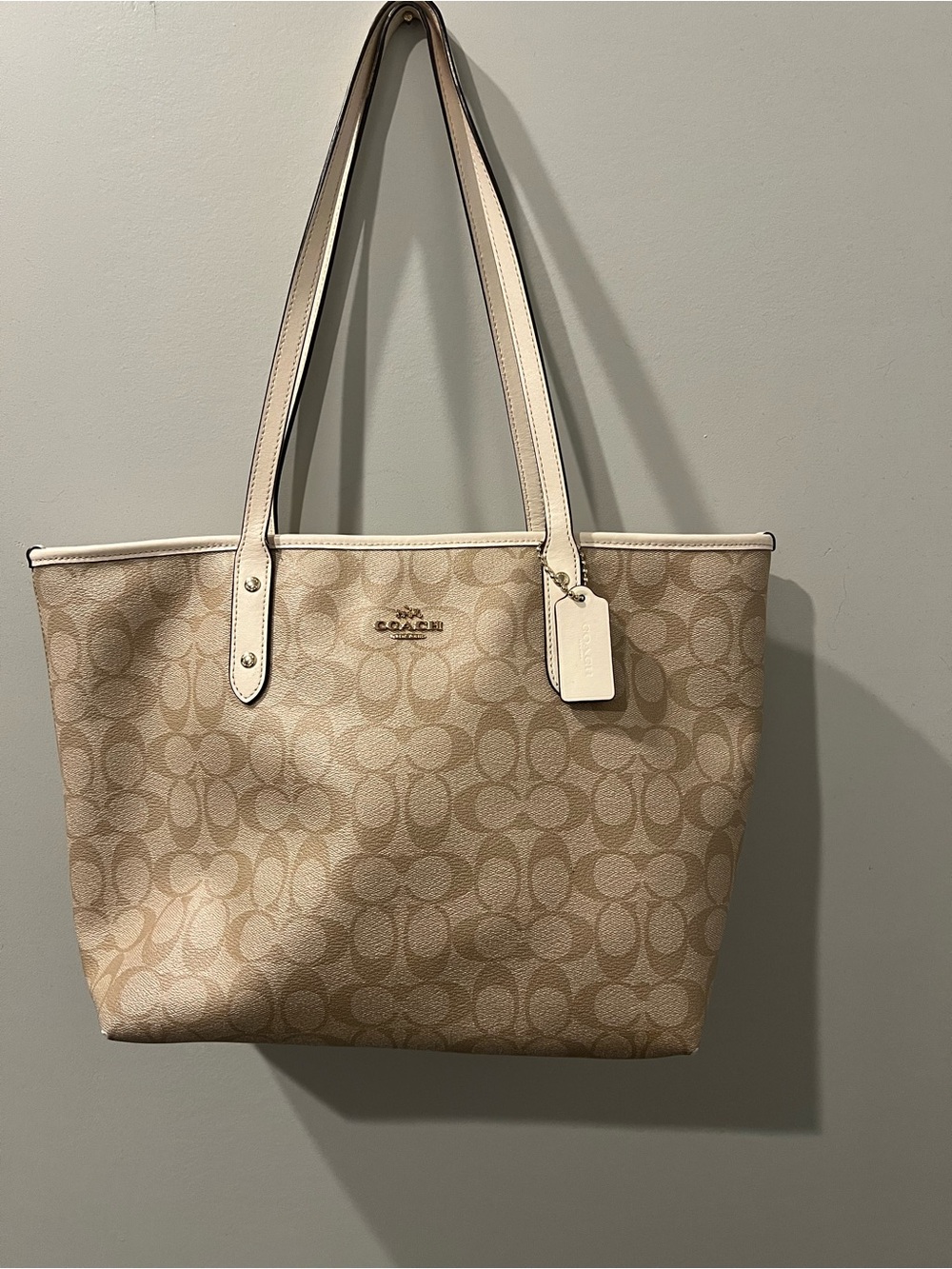 Coach Signature Canvas Tote in Beige with Cream Trim
